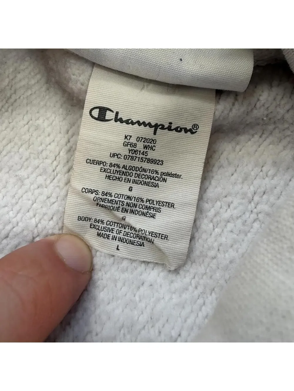 Champion Reverse Weave Hoodie Cream Small Logo Pullover Sweatshirt Mens Large